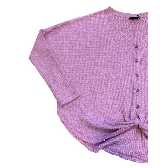 URBAN OUTFITTERS Out From Under JoJo Waffle Knit Thermal Top W Tie Front Pink S - Picture 4 of 11